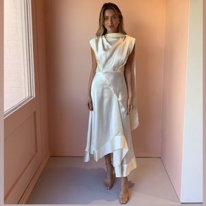 ACLER Dalisay Draped Satin Midi Dress White 2